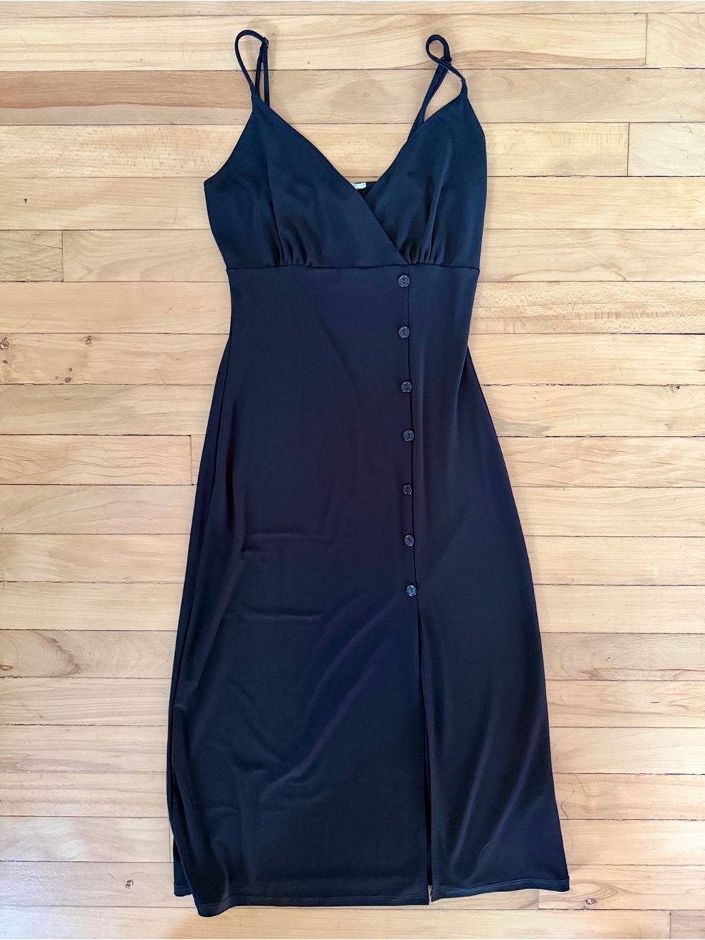 Rolla Coster Black Spaghetti-Strap Button Midi Dress